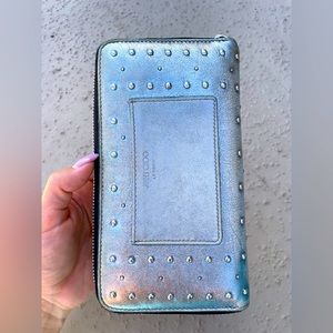 Jimmy Choo large zippy wallet metallic silver studded